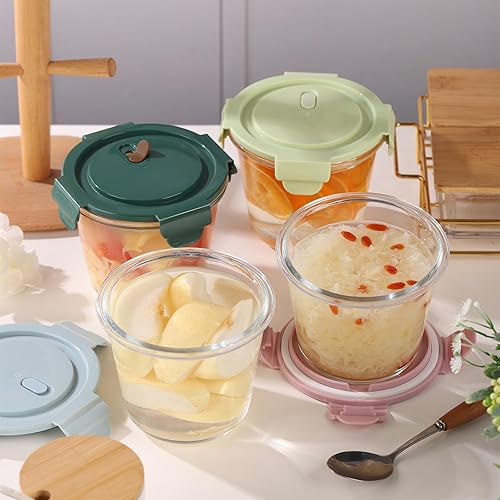 Miniatura 7 de VanEnjoy Contenedores de almacenamiento de vidrio de 23 onzas con tapas, recipientes herméticos redondos para alimentos con tapas, recipientes de