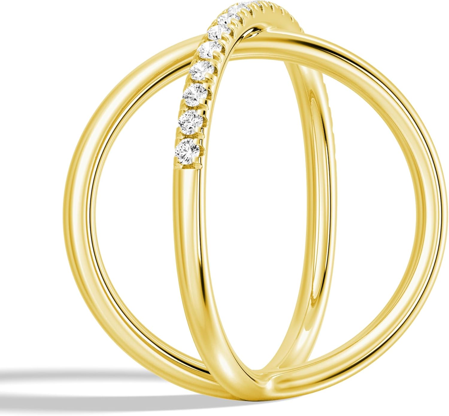 MSBLUE® 1.8mm Pavé X-Cross Moissanite Ring, Wedding Band Ring for Women, 14K Gold Over Sterling Silver