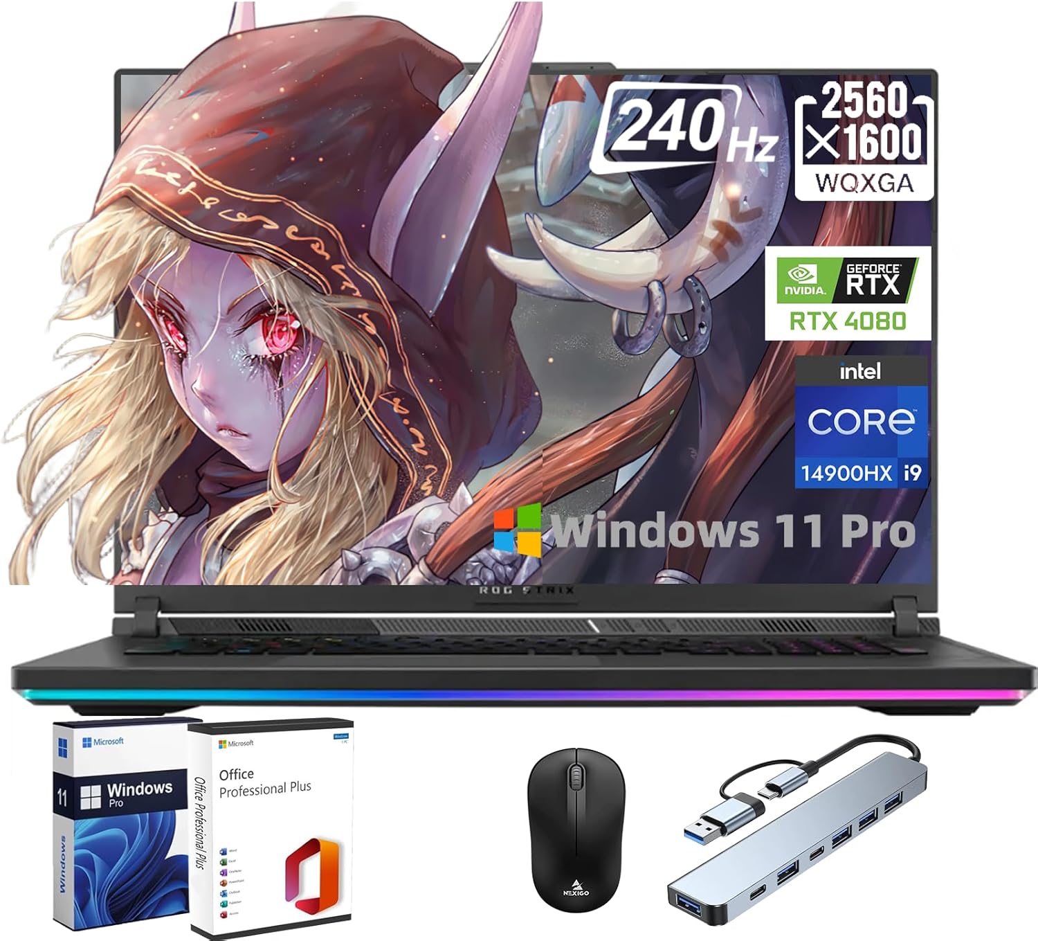 ASUS ROG Strix G18 Gaming Laptop – 18″ 240Hz WQXGA Display, Intel 24-Core i9-14900HX, RTX 4080, 64GB DDR5, 4TB SSD, Backlit Keyboard, Windows 11 Pro, Microsoft Office Lifetime, USB Hub