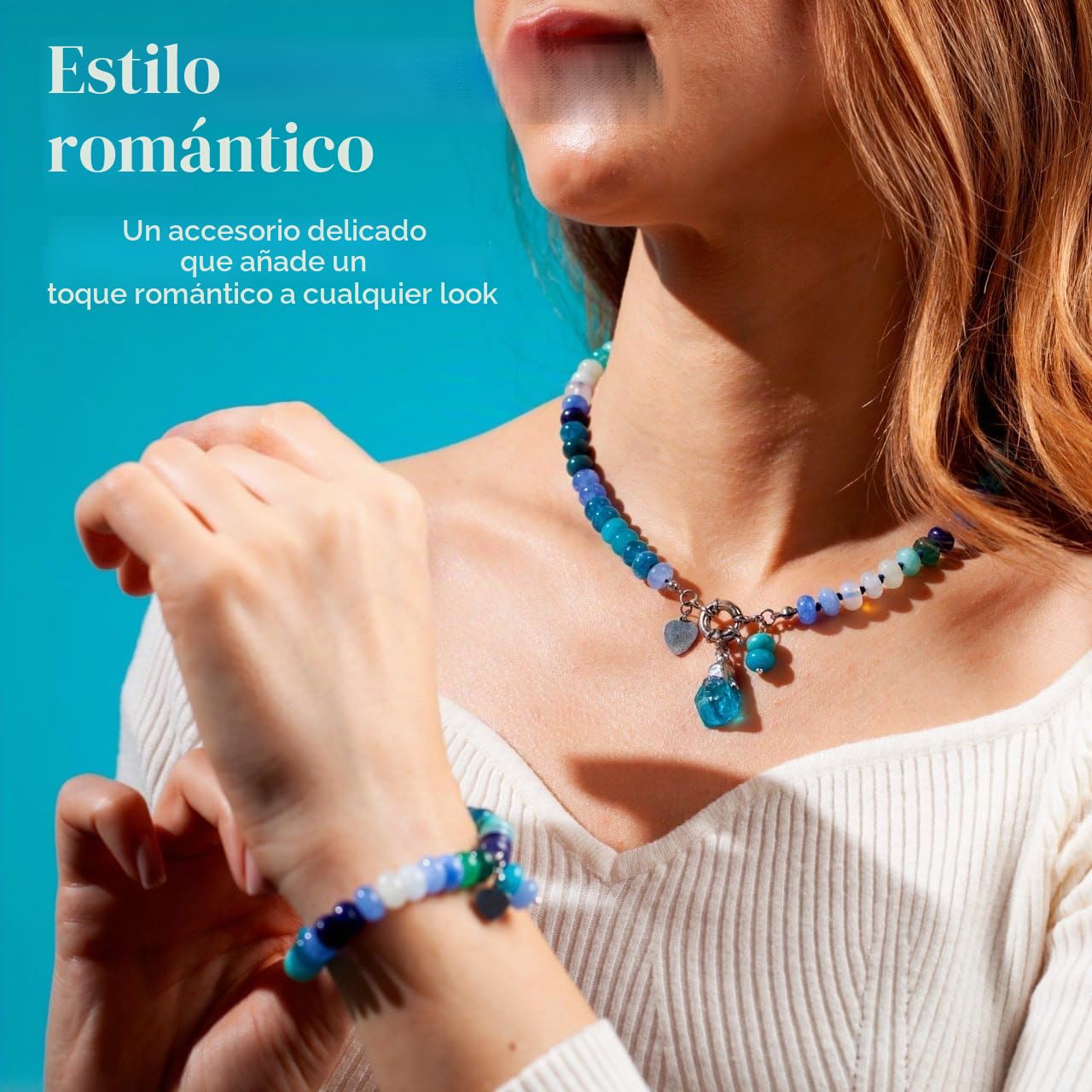 Collar con pulsera set para mujer, juego de joyas con gemas de colores, regalo para mujeres, cadena de perlas de piedra natural auténtica hecha a mano, estilo boho.