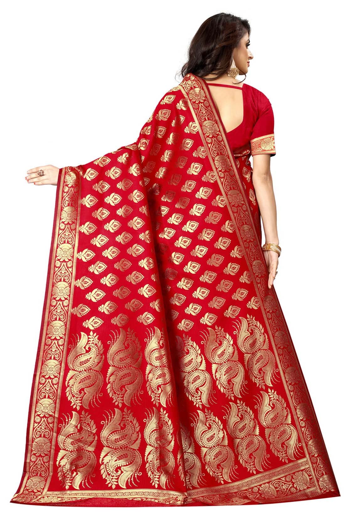 Sugathari Women's Art Silk Red Kanchipuram Saree (San Pari 75 Red)