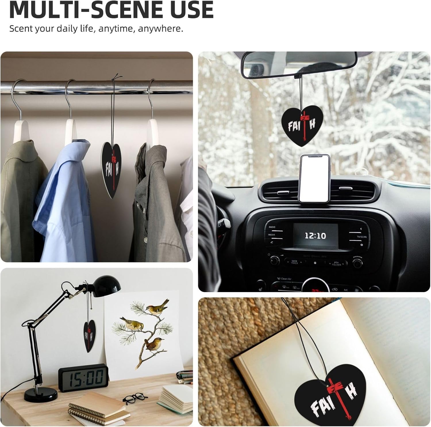 100 PCS Jesus Christian Religious Cross Faith Car Air Fresheners Cards Set, Multi-Pack Scented Cards, Long-Lasting Auto Fragrance Cards for Vehicle, Home & Office Heart Shape