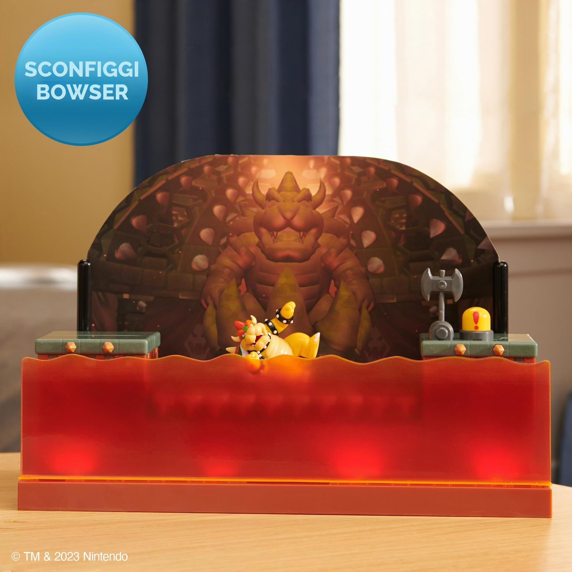 Nintendo - Playset Battaglia di Bowser deluxe con personaggio di Bowser alto 8 cm. Estremamente dettagliato, un'ambientazione perfetta per sconfiggere Bowser