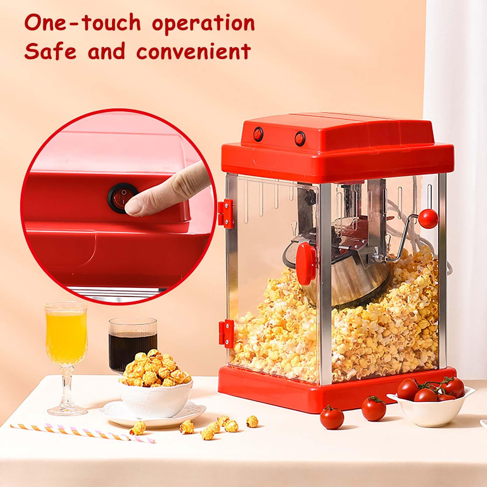 Máquina de palomitas, base antiadherente, funcionamiento silencioso y rápido, apta para azúcar/aceite/mantequilla, perfectamente adecuada para cine en casa, noches de películas y reuniones sociales.