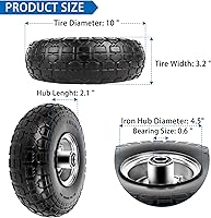 Vista 2 de Neumáticos y ruedas impinchables de 10 pulgadas, 4.10/3.50-4, neumáticos sólidos de repuesto con agujero de eje de 5/8 pulgadas, 16 espaciadores 8