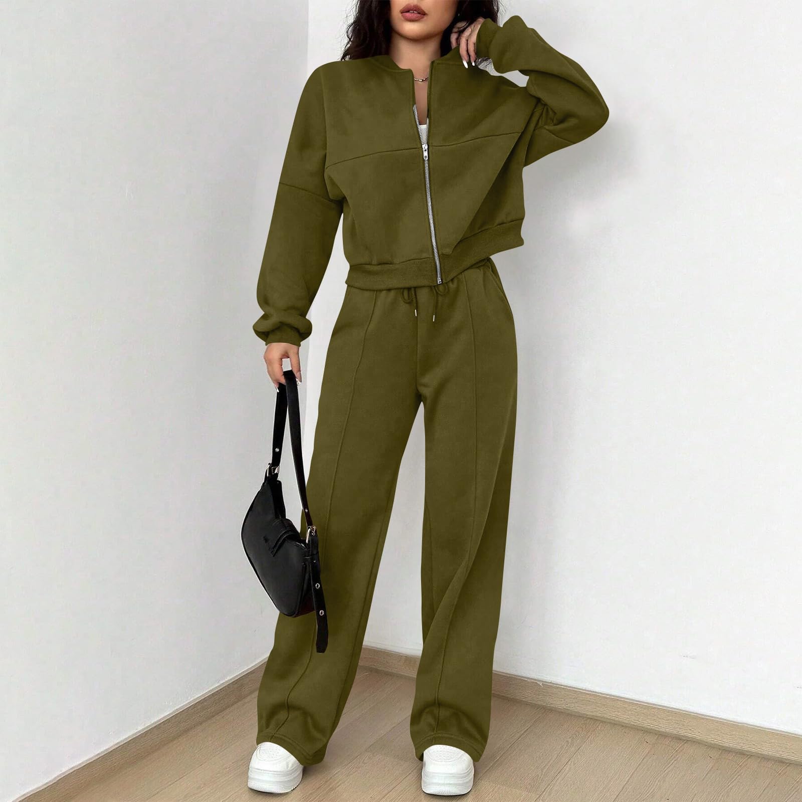 Generisch Damski dres do joggingu, 2-częściowy, bluza z zamkiem błyskawicznym i spodnie do biegania z długim rękawem, na jesień, strój rekreacyjny, zestaw sportowy