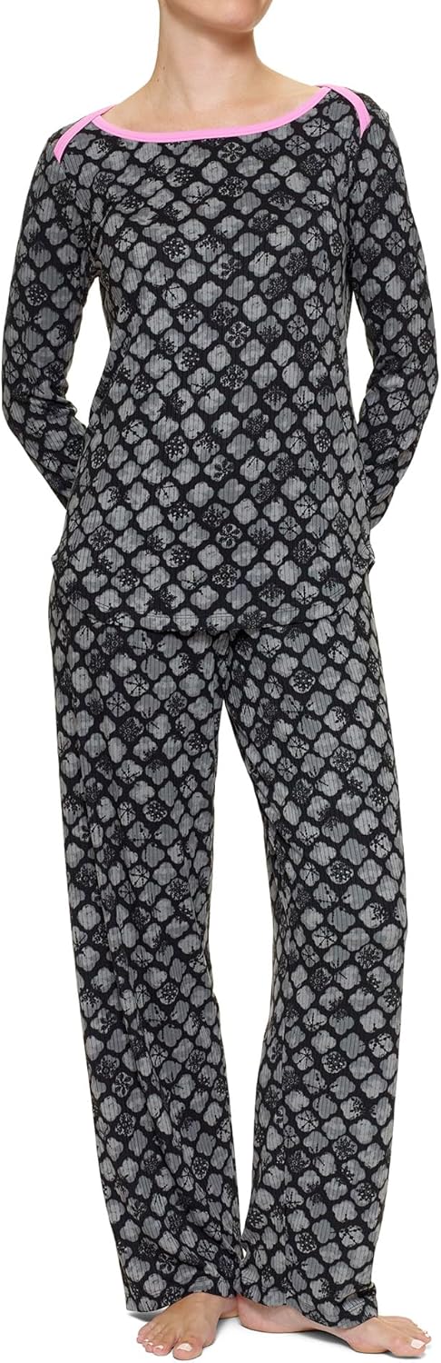 HUE Women’s Ultra Ribbed 2 Piece Pajama Gift Set – Includes Cozy Long Sleeve PJ Top and PJ Pant
