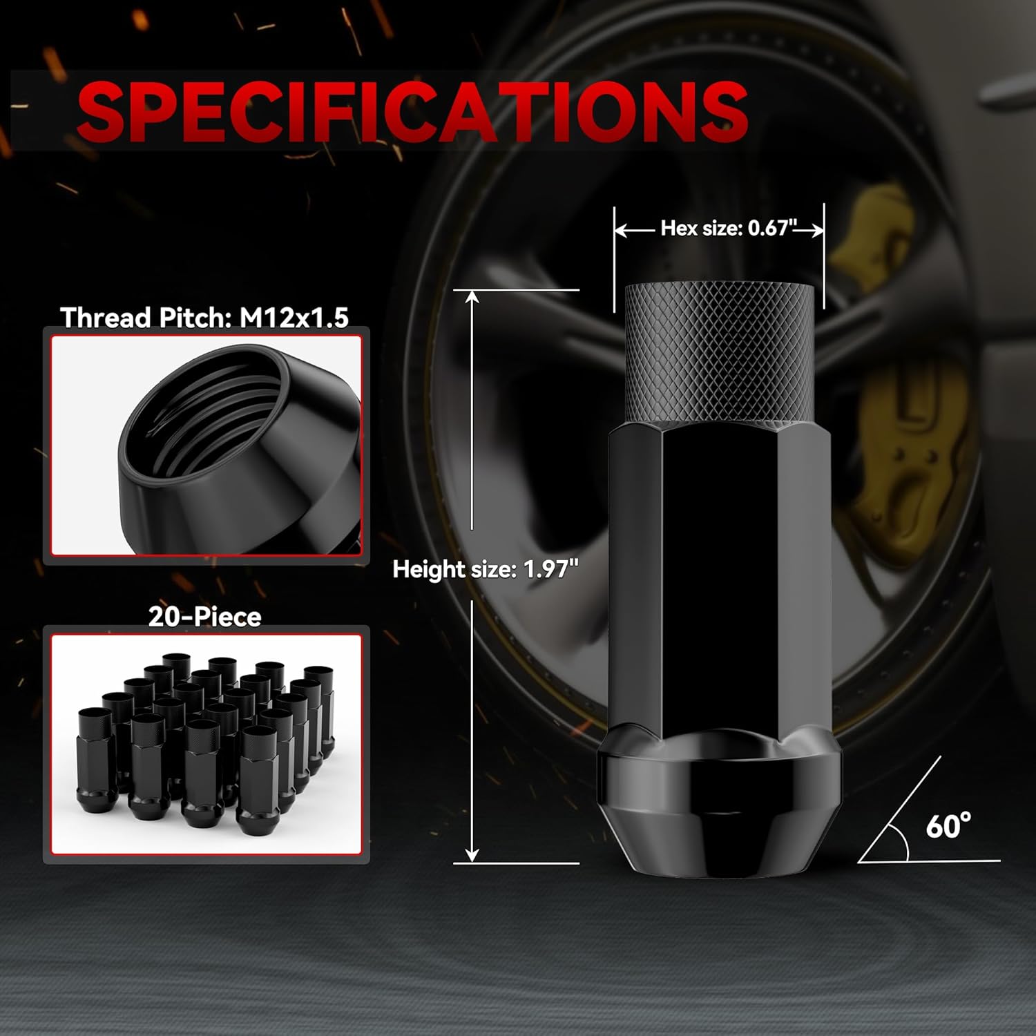 Lug Nuts For Sale 20-Pack 12x1.5 Open End Bulge Acorn Lug Nuts – Black Finish, 60-Day Warranty 12x1.5 Lug Nuts Napa - Foto 5