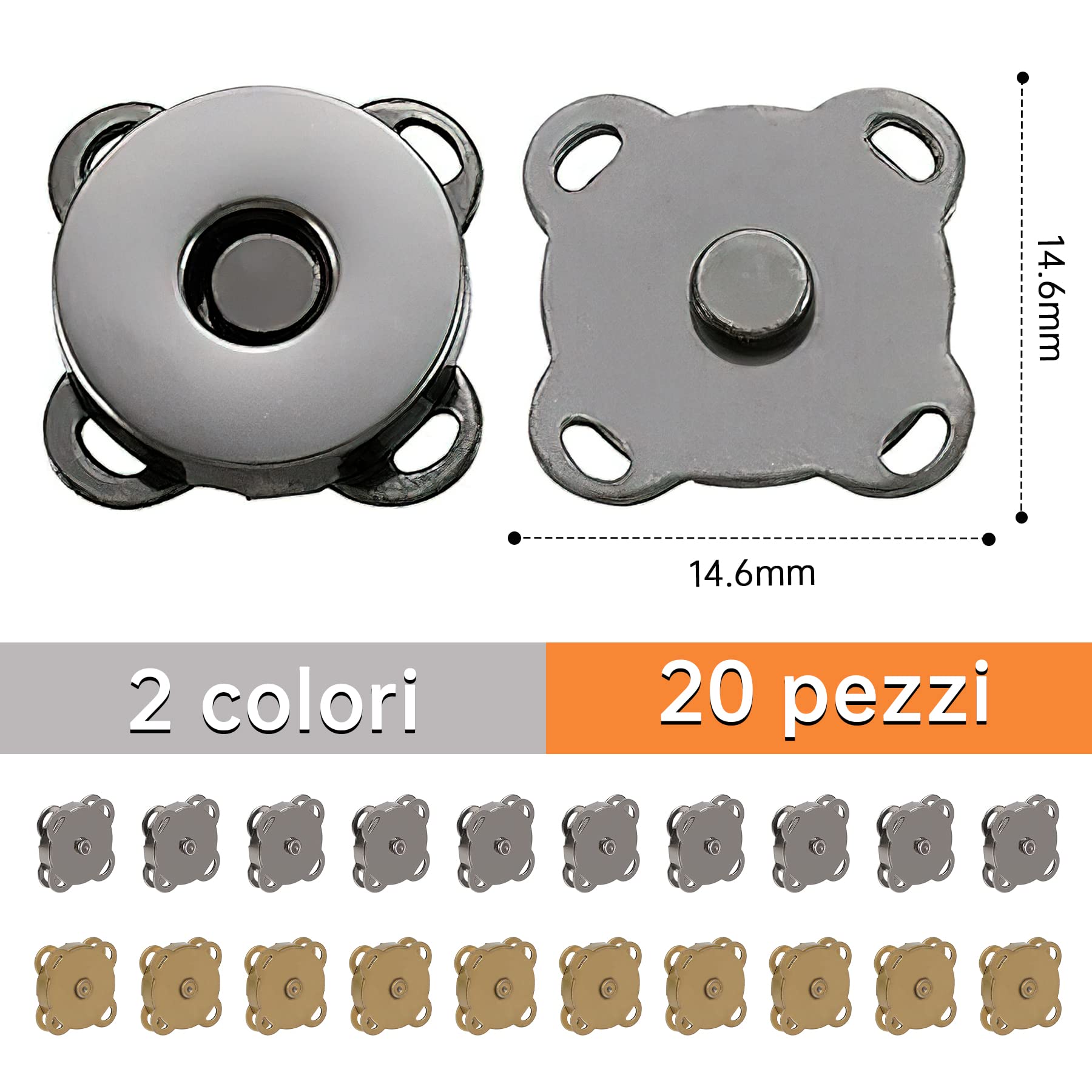 30 Bottoni Magnetici 18mm Oro E Argento - Chiusura Magnetica Per Borse, Vestiti E Artigianato - Foto 3