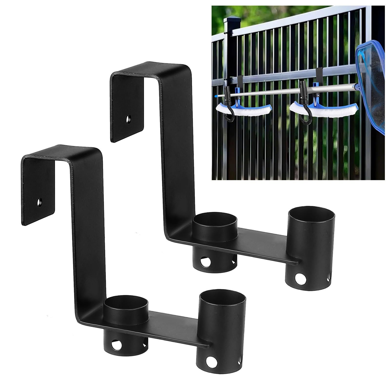 Lettry 2 ganchos para valla de piscina, organizador de herramientas de piscina, accesorio de limpieza de piscina, poste de piscina, cepillo, red de espumador de hojas, cabezal de vacío, adecuado para