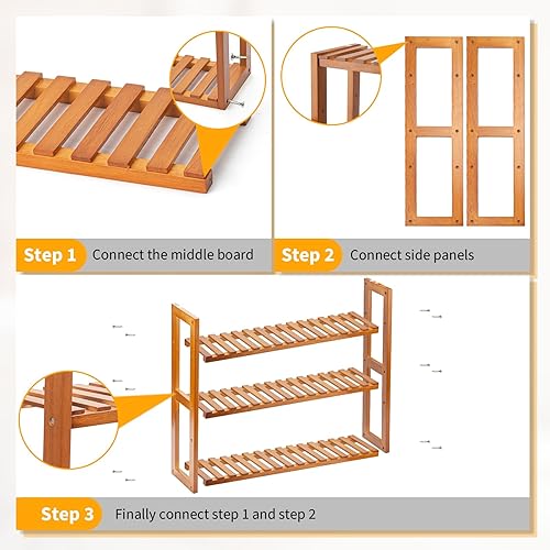 Miniatura 8 de MEHL CLUB Estante de madera de 3 niveles, con capa ajustable, estantes multifuncionales para baño, sala de estar, cocina, tamaño 23.6 x 21.2 x 5.9