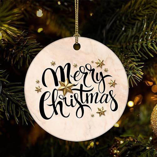 Vista 21 de Two-Side Printed Merry Christmas Marble Ceramic Christmas Ornament, Novelty for Family Friends Kids, Marble Printed Christmas Keepsake Pendants