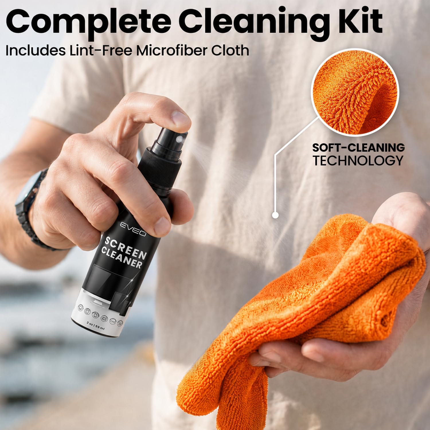 Kit de Limpiador de Pantalla en Aerosol y toallita – Limpiador de Pantalla de TV para Smart TV, Limpiador de Pantalla de computadora, Limpiador de Pantalla de Laptop para Monitor, iPhone, iPad, paño