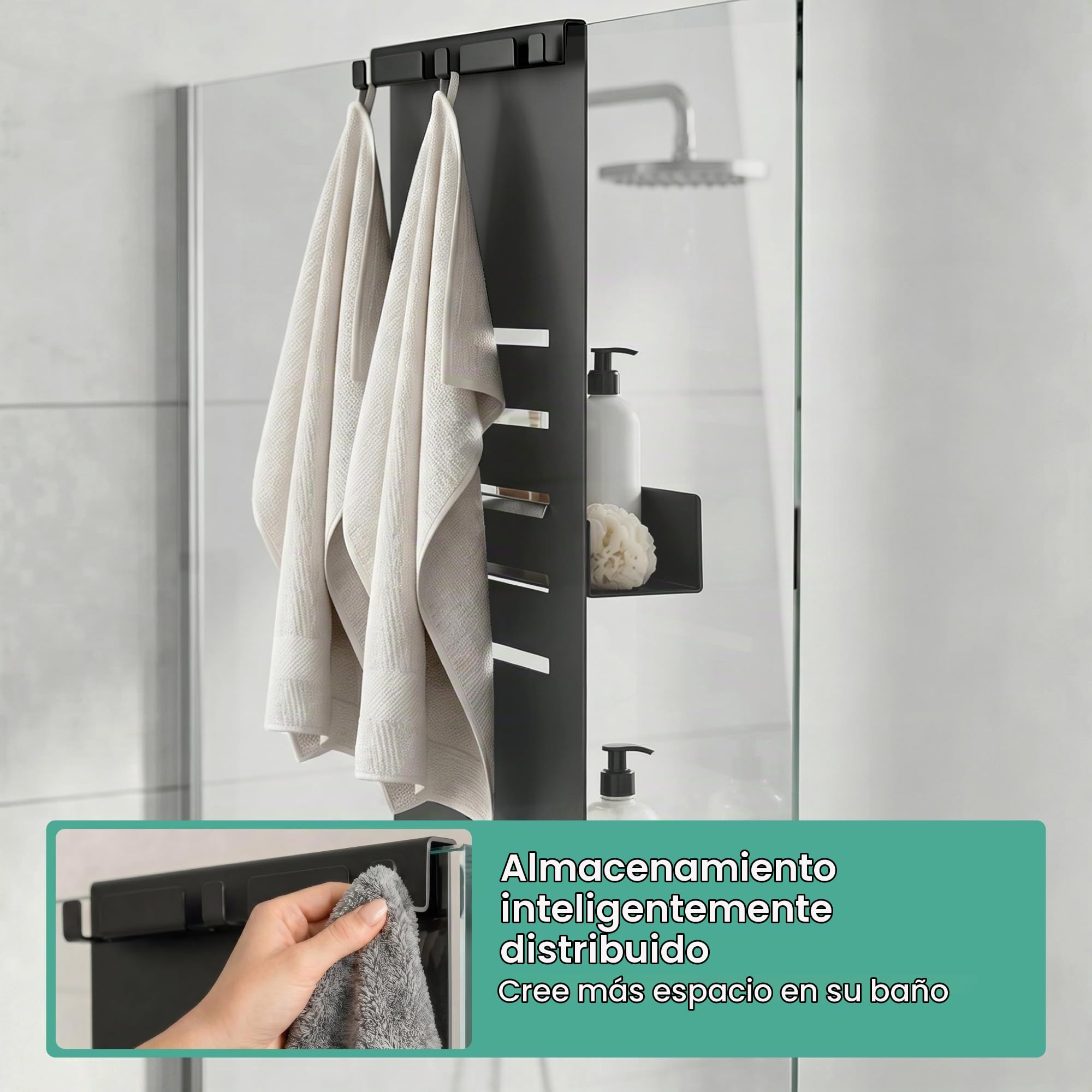 Mai & Mai Organizador Colgante para Ducha, Acero al Carbono, Negro Mate, 60x30 cm, Estantes Ajustables, Sin Taladro – Oryne-01
