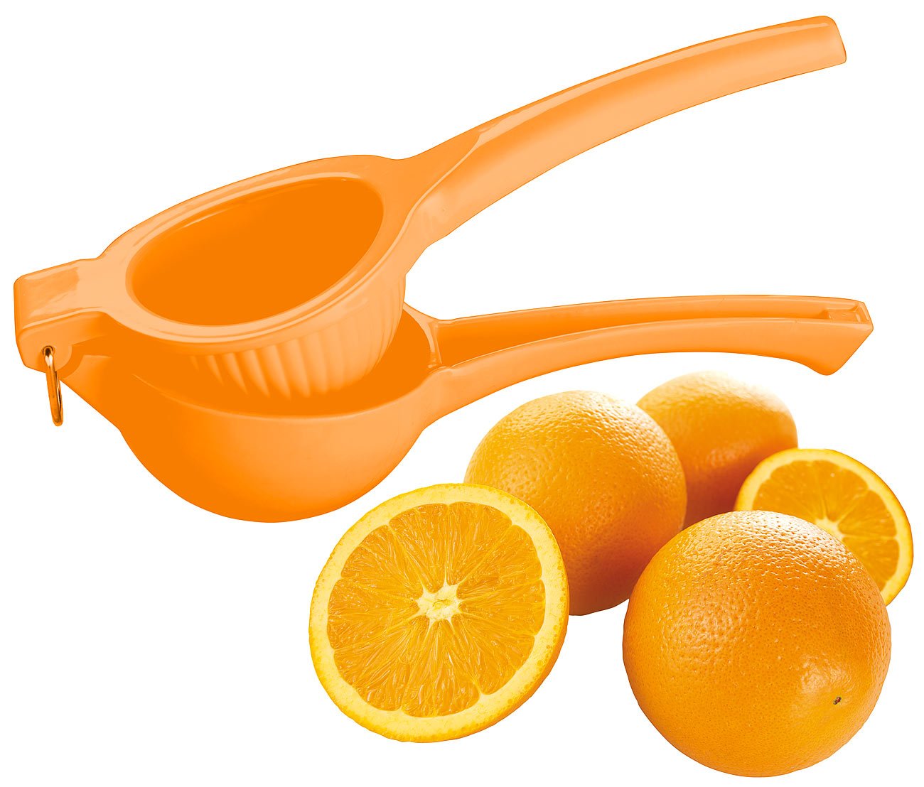 Rosenstein & Söhne Orangenpresse manuell: Manuelle Zitrus- & Saftpresse aus Metall für Orangen, Ø 8,5 cm, orange (Orangenpresse Hand, Orangensaftpresse manuell, Salat) Küche, Haushalt & Wohnen