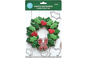 2030 Christmas Holiday Wreath Centerpiece 4-Piece Holly Leaves and Berries Cookie Cutter Set