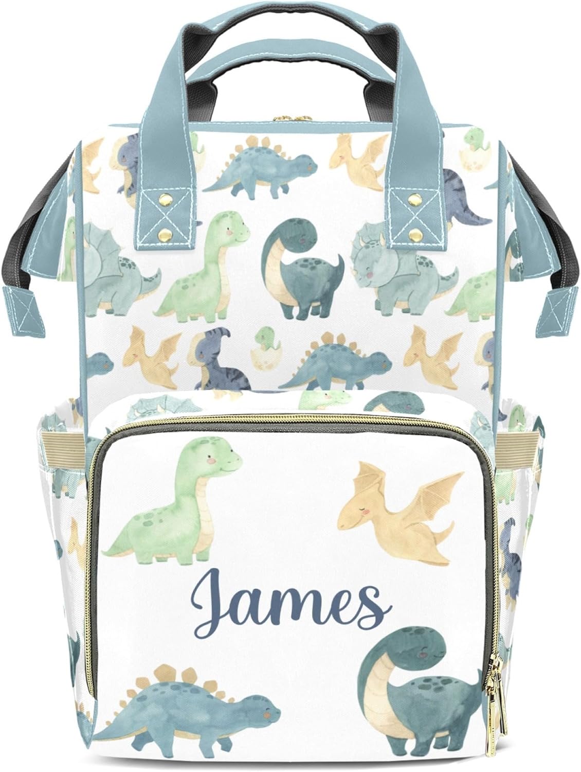 Dinosaur Personalized Name Nappy Bag Large Capacity Baby Diaper Bags, Color Green Monogram Daypack Custom Name Backpack Casual Daypack Bag Gifts for Nephew Son Grandson