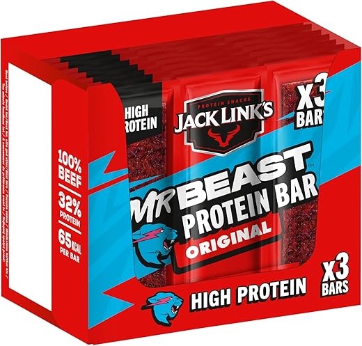 Jack Link's Protein Bar Original - Protein Rich Beef Bar, Gluten Free Dry Meat, Pack of 30 (10 x 3 x 22.5g)