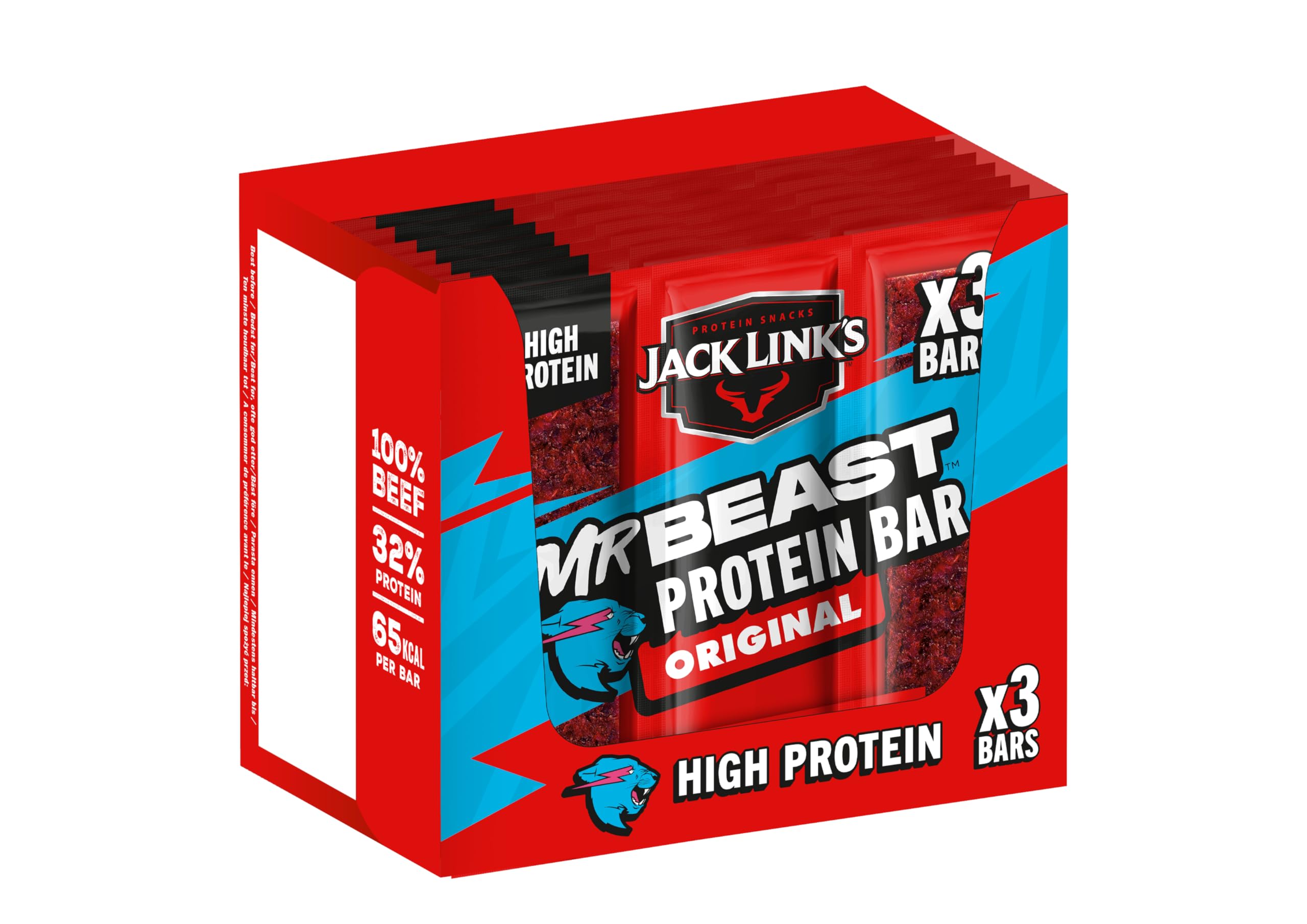Protein Bar Beef Original, Pack of 30 x 22.5 g, low carb protein bar, protein bar, energy bar, snack for on the go and in the gym, fitness, high protein snack