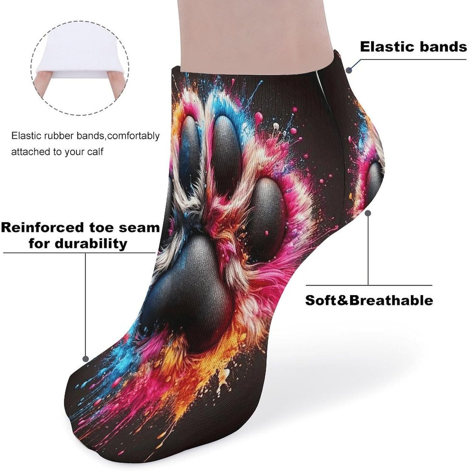 Colorful Dog Paws 5Pairs Low Cut Ankle Socks for Women No Show Casual Breathable Athletic Socks for Sport