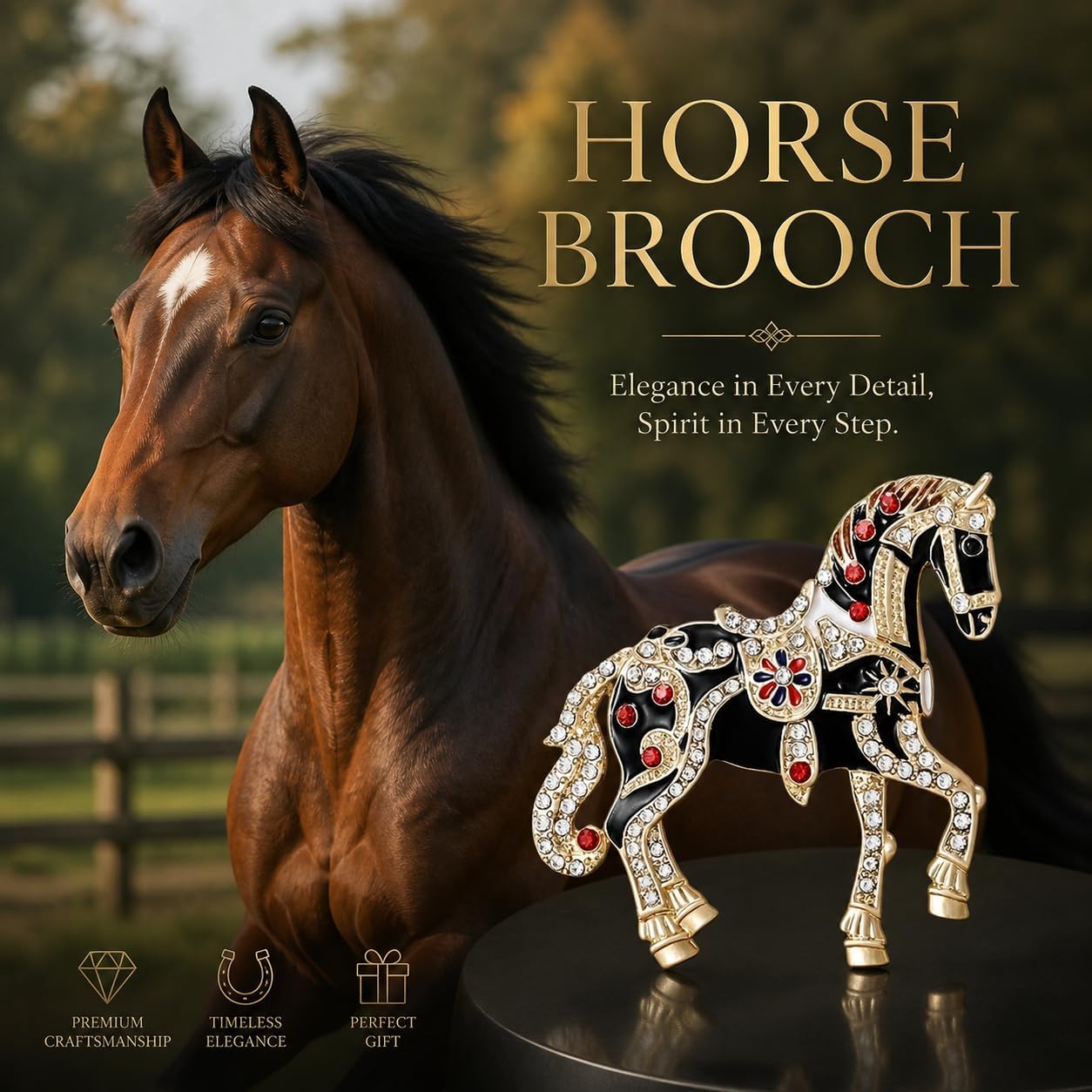 Horse Brooch for Women and Men Rhinestone Enamel Zircon Horse Pin Animal Lapel Pin 2026 New Year Christmas Birthday Holiday Kentucky Derby Gift for Family and Friends