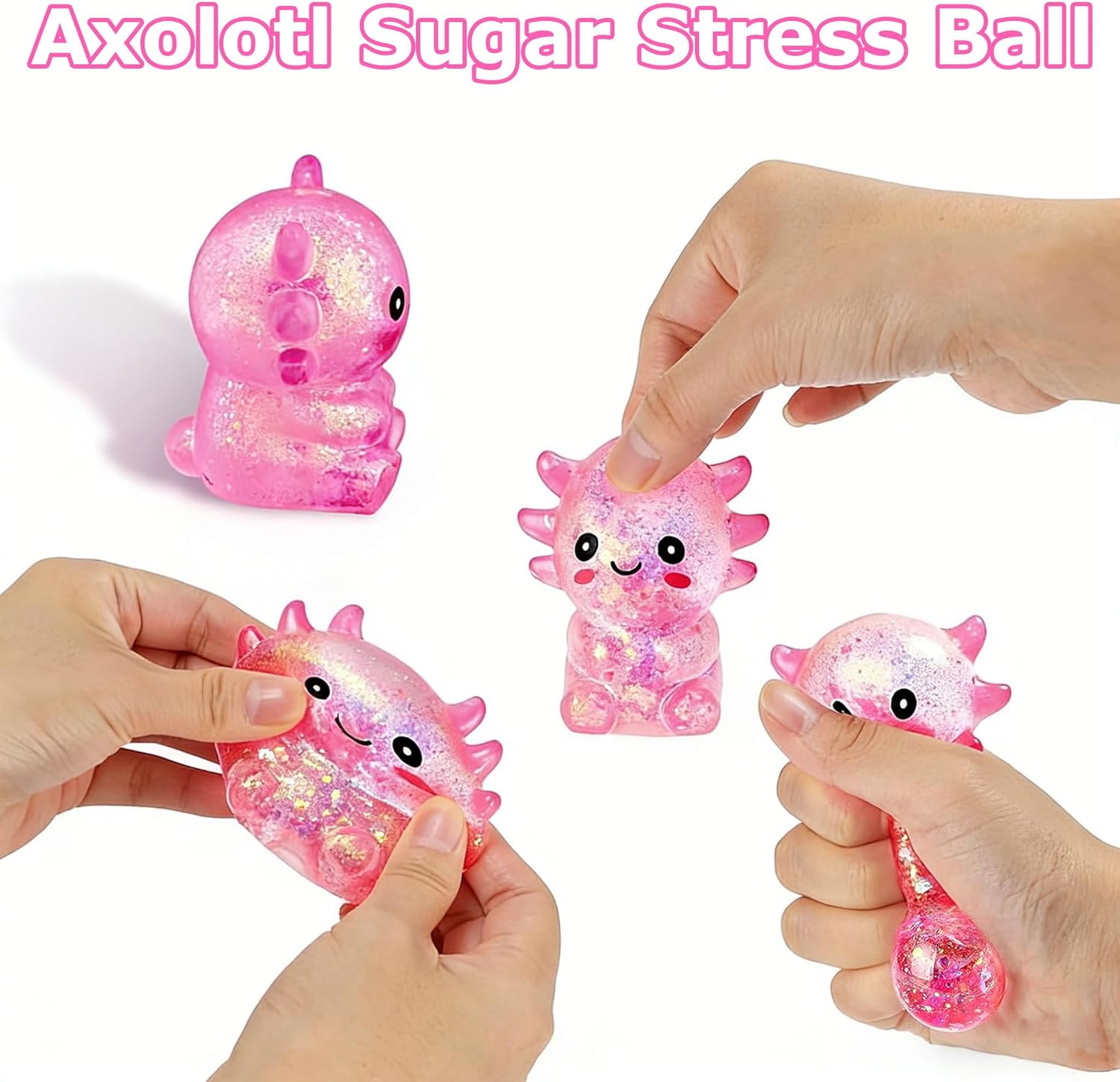Axolotl Squishy Stress Ball, Soft TPR Slow Rebound Squeeze Ball, Cute Axolotl Fidget Ball for Stress Relief, Anxiety Sensory Gifts for Birthday, Party Favors (Pink)
