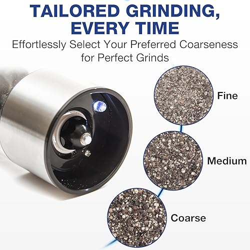 Miniatura 9 de Eparé Molinillo eléctrico de sal y pimienta  Juego de 2 molinillo de pimienta de cerámica a batería recargable  Molinillo automático de sal y