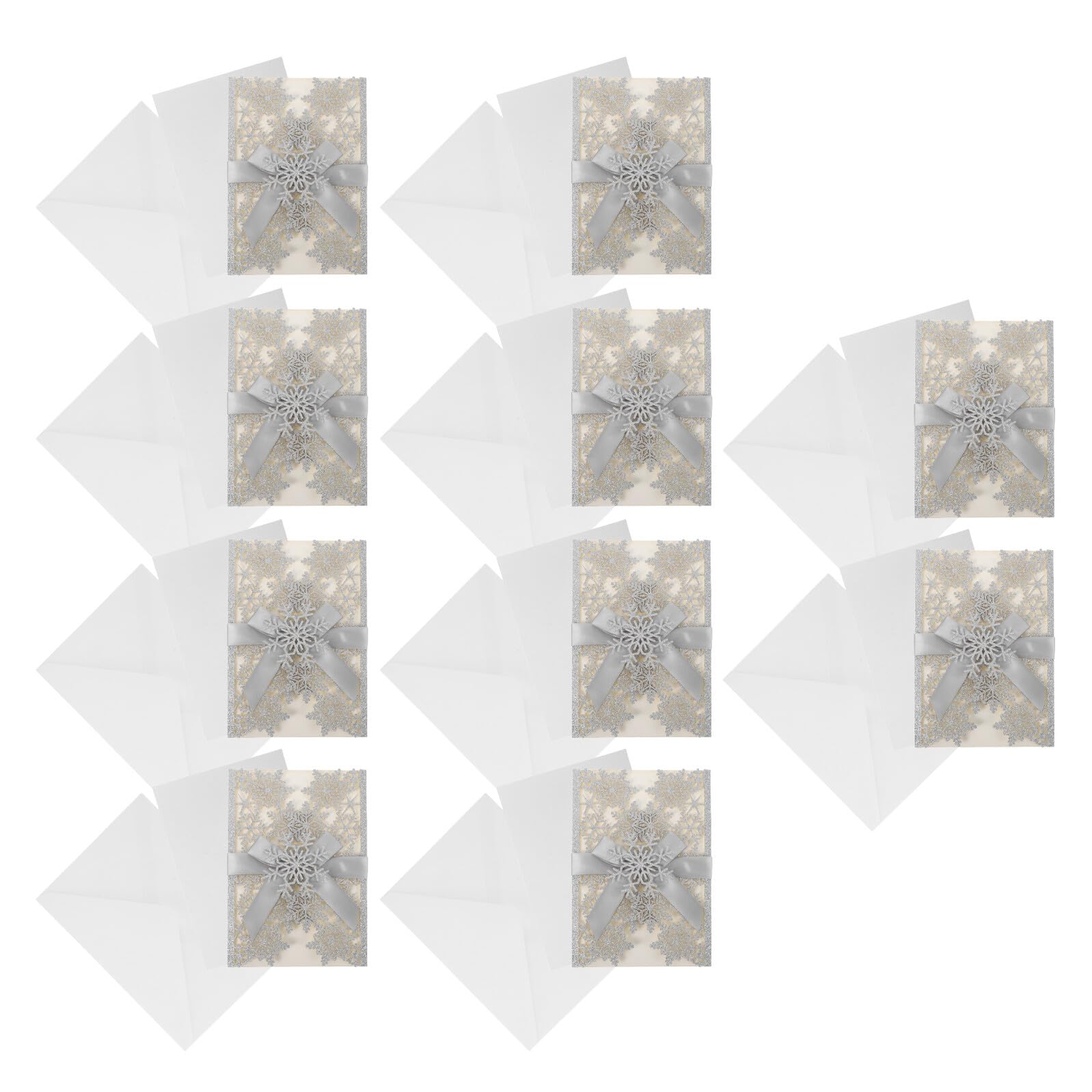 GARVALON 10 Stück Hochzeitseinladungsset mit Schneeflocken Motiv Silberfarbene Einladungskarten aus Papier mit Umschlägen Glitzernde Winter und Weihnachtskarten für Brautparty und