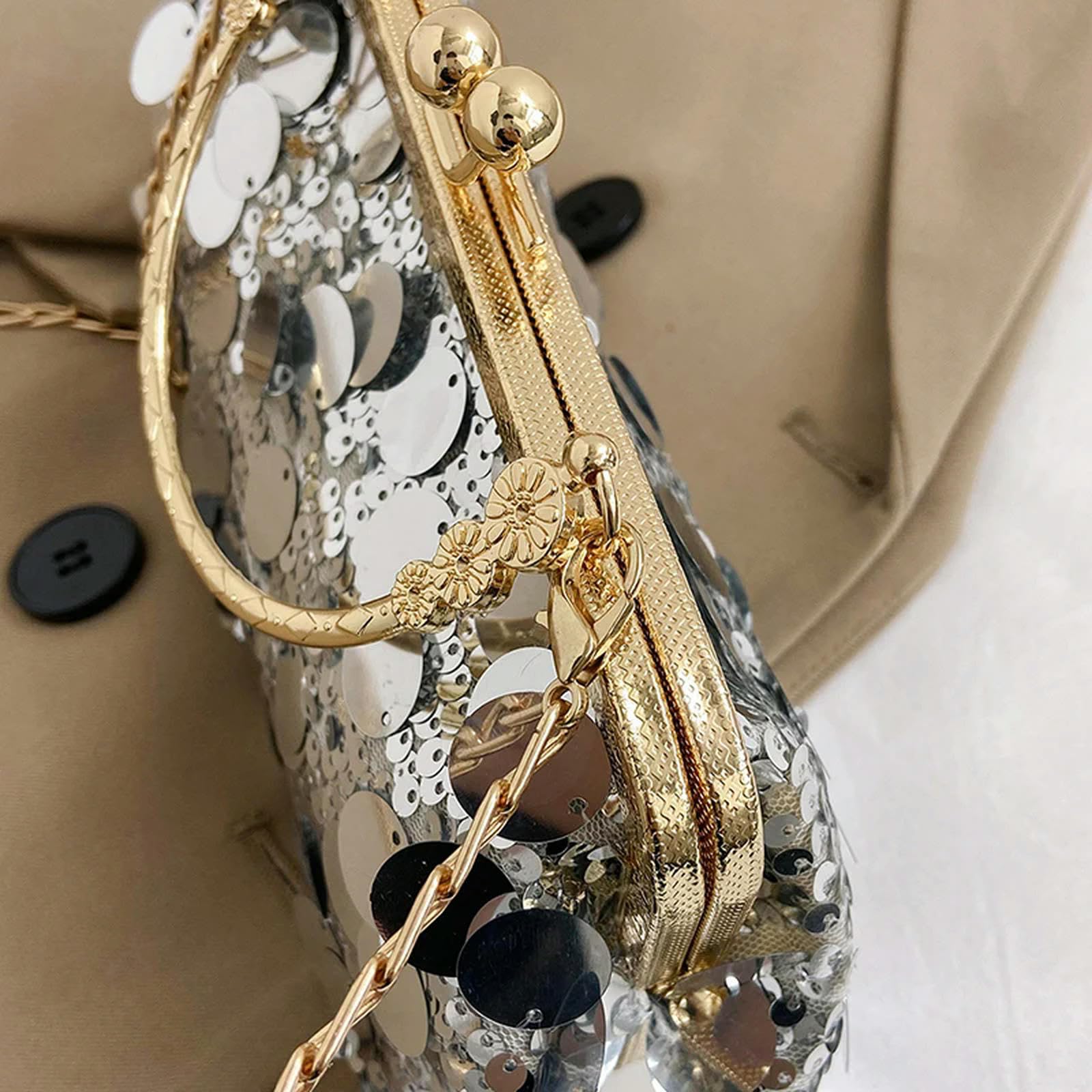 Clutch-Tasche Frauenabendkupplung Hochzeit Gold Pailletten Kupplung Kettenumhängende Umhängetasche Kleine Party -Tasche Tasche-silber-23 cm 6 cm 13 cm