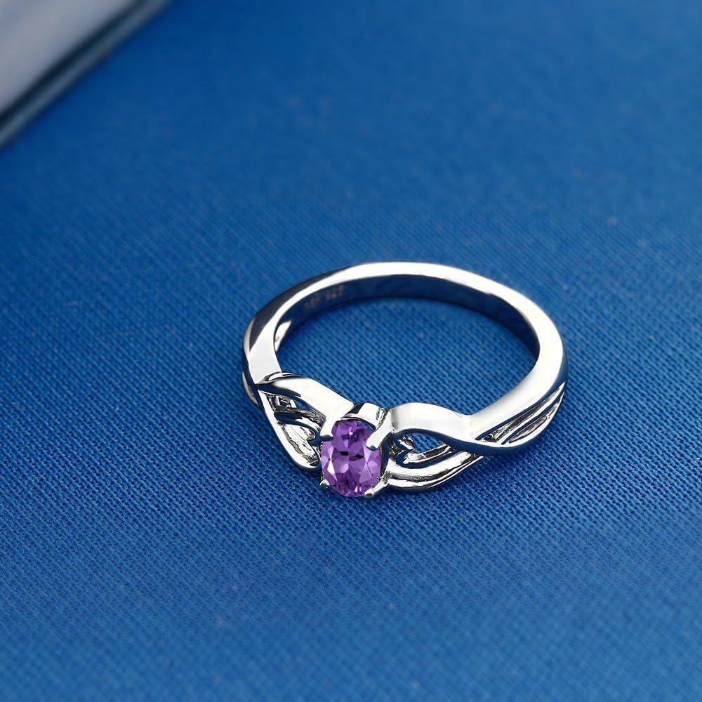 Gem Stone King Heart Wedding Anniversary Promise Engagement Infinity Ring for Women | 925 Sterling Silver | Oval 6X4MM | Gemstone Birthstone | Sizes 5 to 9