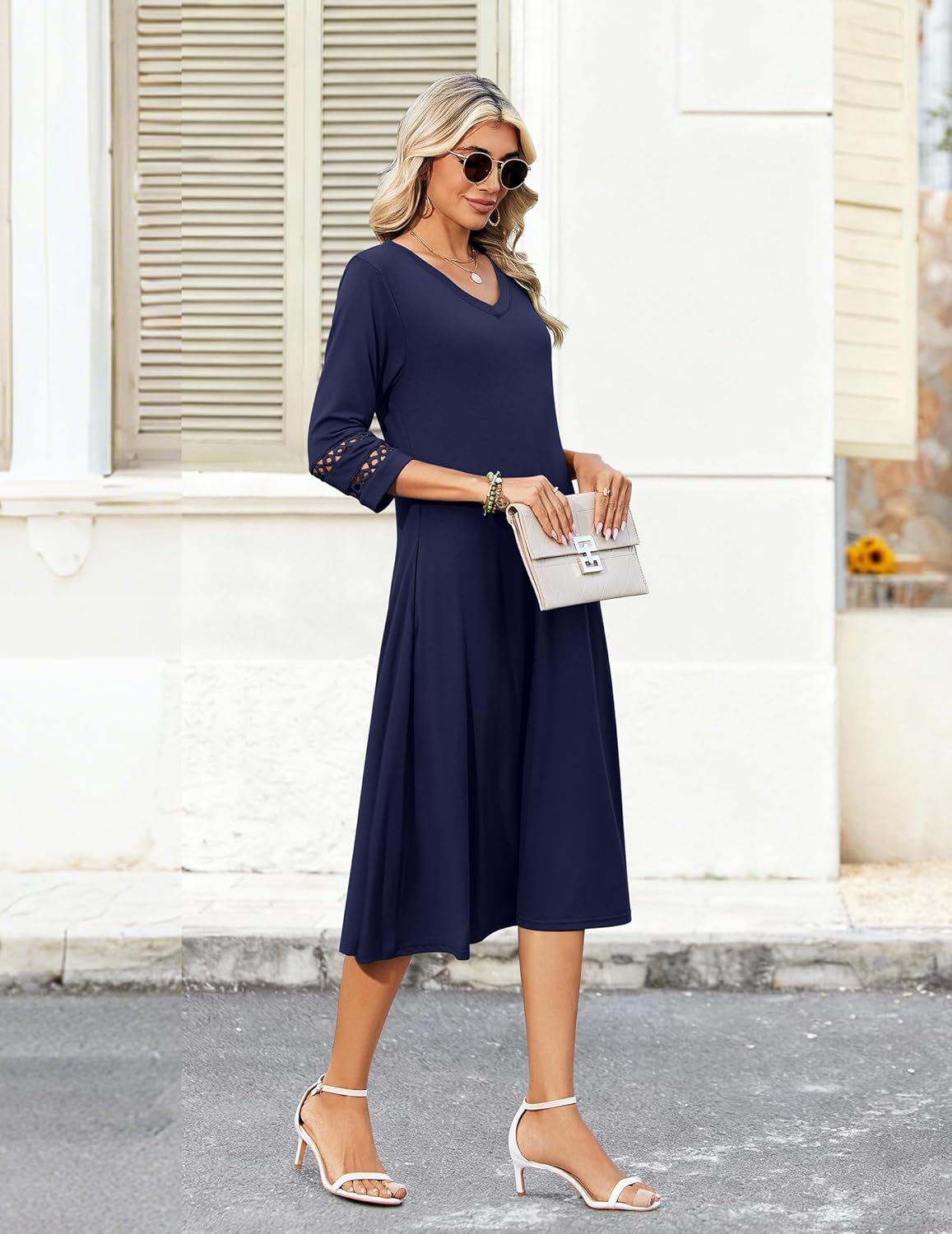 Zeagoo Women Casual Dress 3/4 Sleeve Casual Loose Midi Dress - Image 3