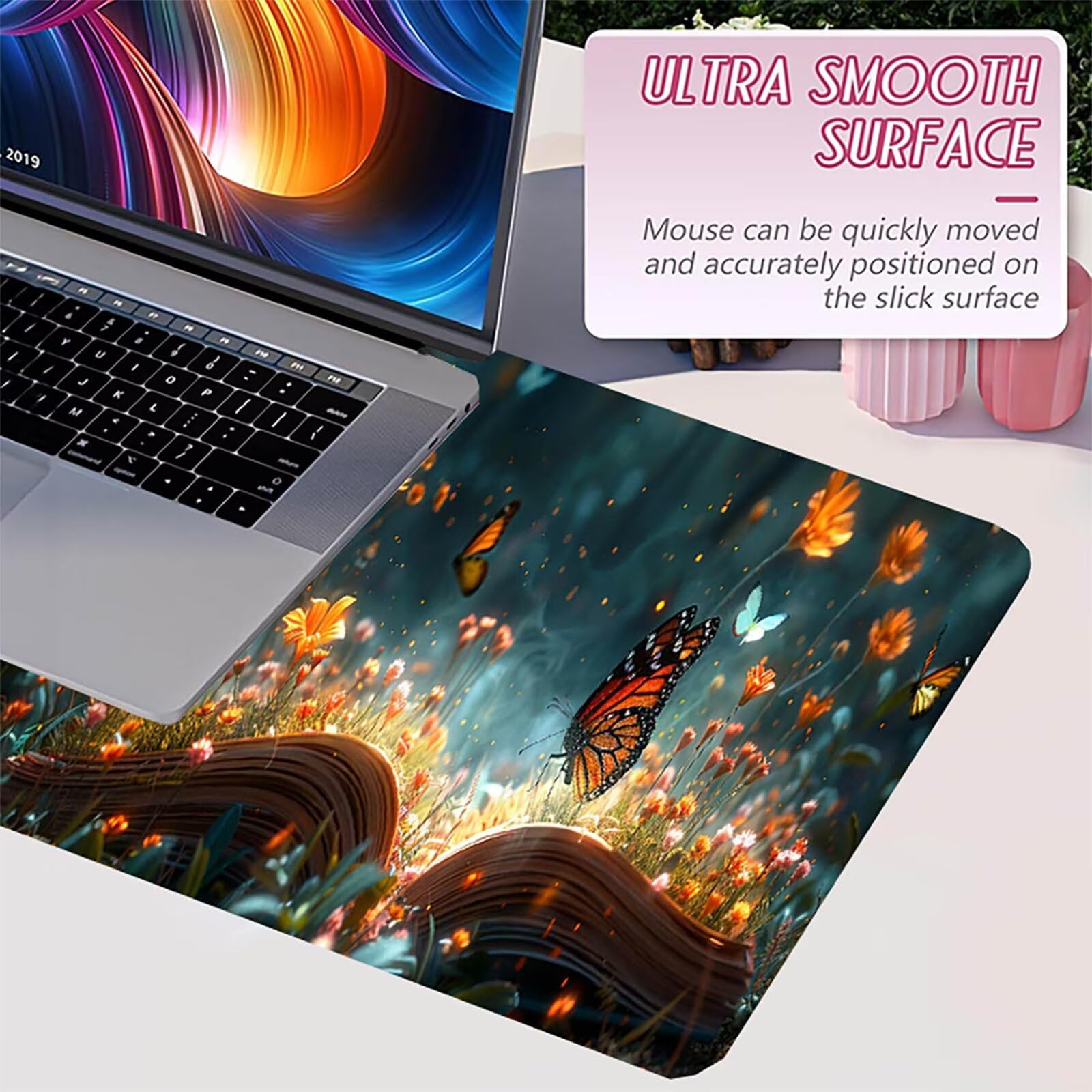 Tappetino Mouse Farfalla, Tappetino Mouse XXL 1500 x 800 mm, Gaming Mouse Pad con Base in Gomma Antiscivolo, Mousepad Migliorare la Velocità e la Precisione, Ufficio Accessori Gaming, Grigio J-7087