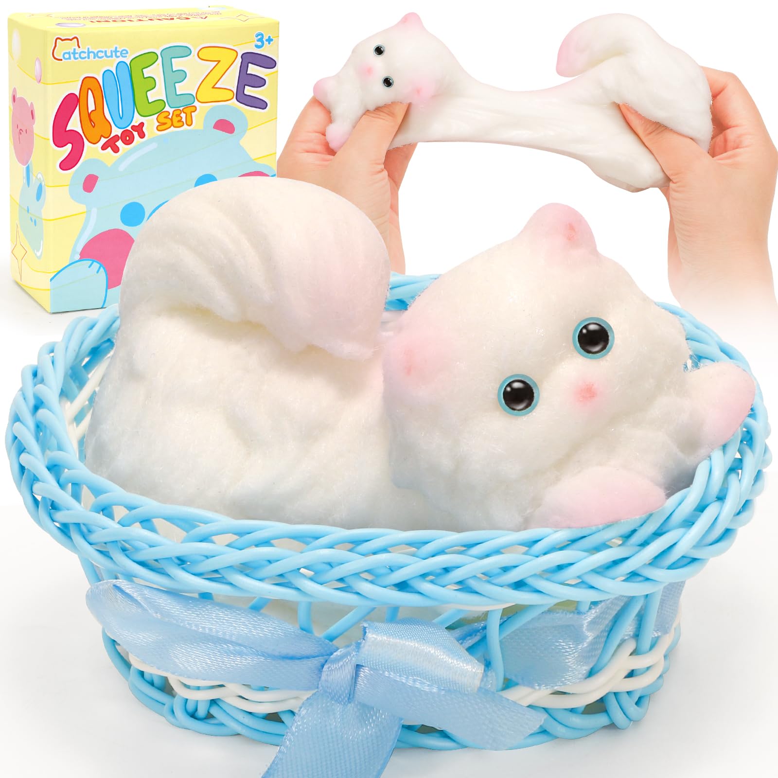 CatchCute - Juguetes sensoriales para gatos con cesta, juguetes sensoriales suaves para gatos para aliviar el estrés y la ansiedad, juguetes pegajosos, regalos de fiesta, regalo de cumpleaños de