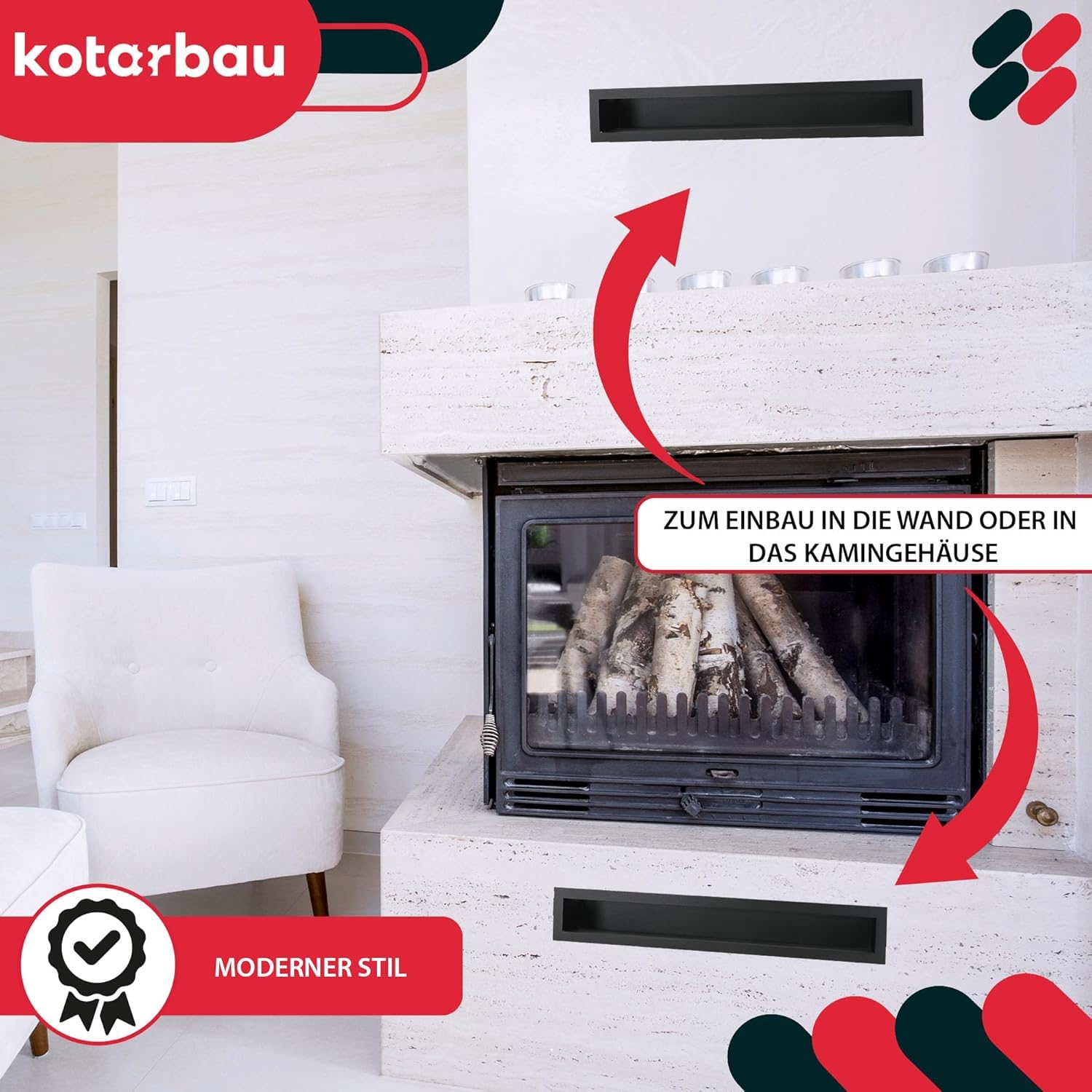 KOTARBAU® Rejilla Ventilacion - Acero Revestido - 60 cm - Negro - Rejilla Ventilacion Chimenea - Resistente Calor - Moderna Decorativa