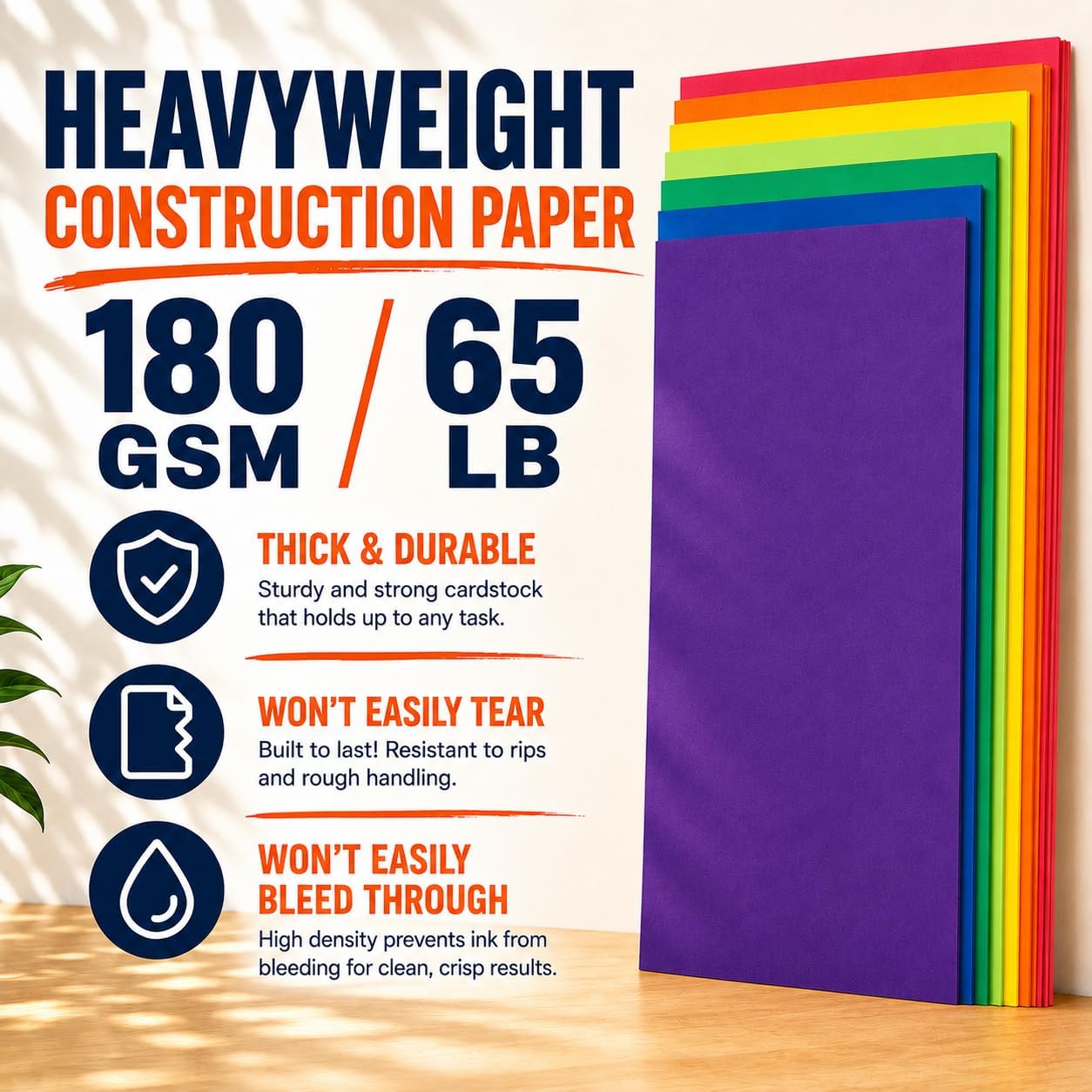 Construction Paper 12 x 18 Inch, 56 Sheets 7 Assorted Rainbow Colors Heavyweight 180 GSM/65 LB Colored Cardstock Paper Large Format Craft Paper for Kids Art Projects School Supplies and DIY Crafts