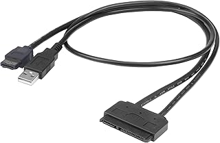 Akasa Flexstor ESATA Cable | 22-pin SATA to eSATA Data and USB Power Adapter Cable | For 2.5" SATA Hard Disk Drive and SSD | Supports SATA III | Black | AK-CBSA03-80BK