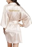 Bride Bridesmaid Robes with Glittering for Wedding Bridal Party Womens Short Silky Satin Robe One Size