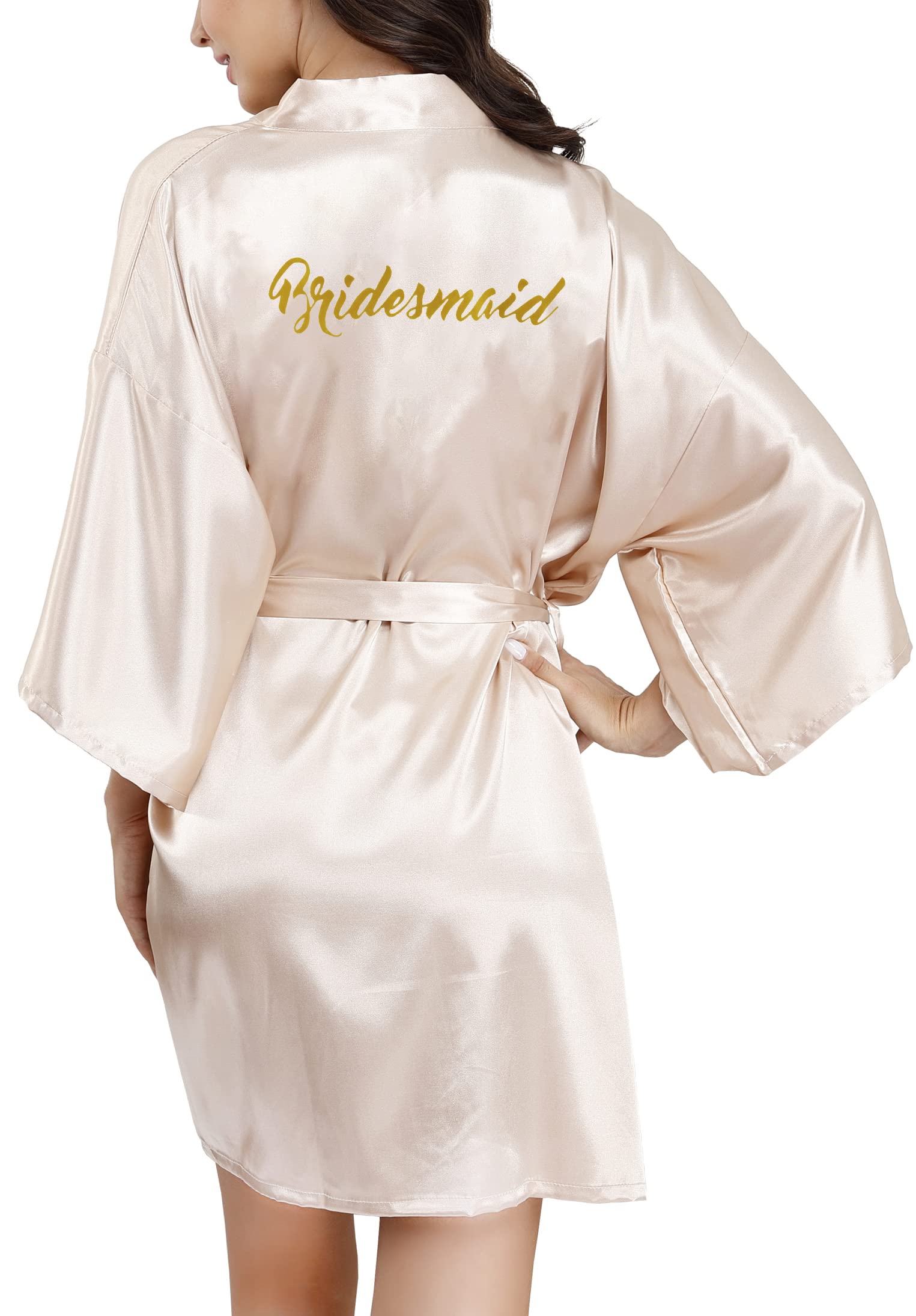 ALHAVONE Bride Bridesmaid Robes with Glittering for Wedding Bridal Party Womens Short Silky Satin Robe One Size