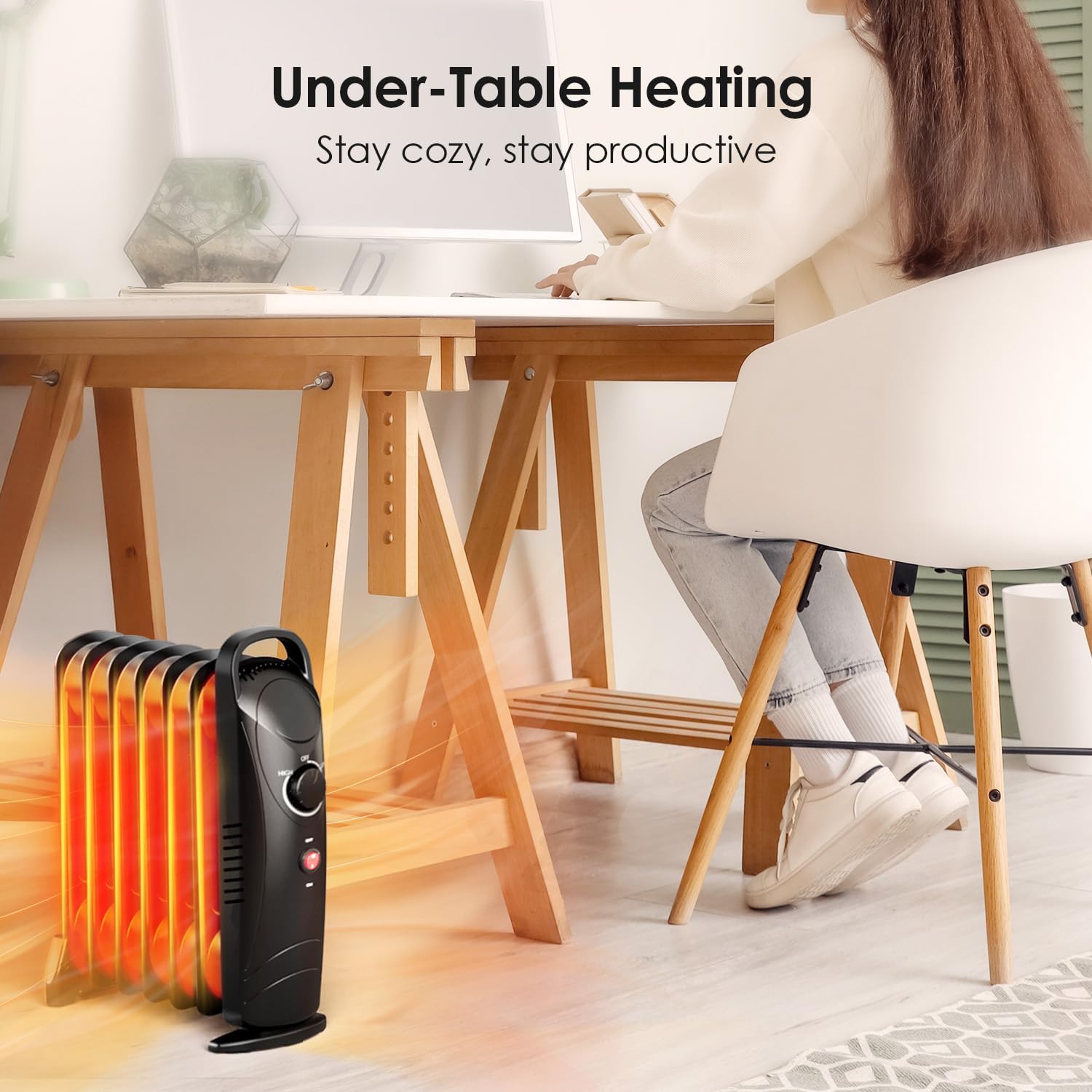Air Choice Oil Heaters for Indoor Use, 700W Radiator Heater, Overheat Protection, Silent Operation, Adjustable Thermostat with 2 Heat Settings, Compact Electric Heater for Bedroom Office Desk, Black