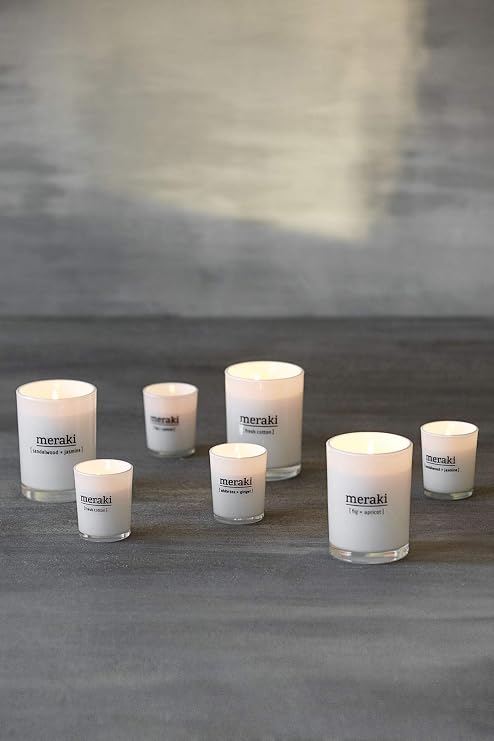 Meraki Wood and Jasmine Scented Candle, 8 x 10.5 cm, Sandal Wood & Jasmine