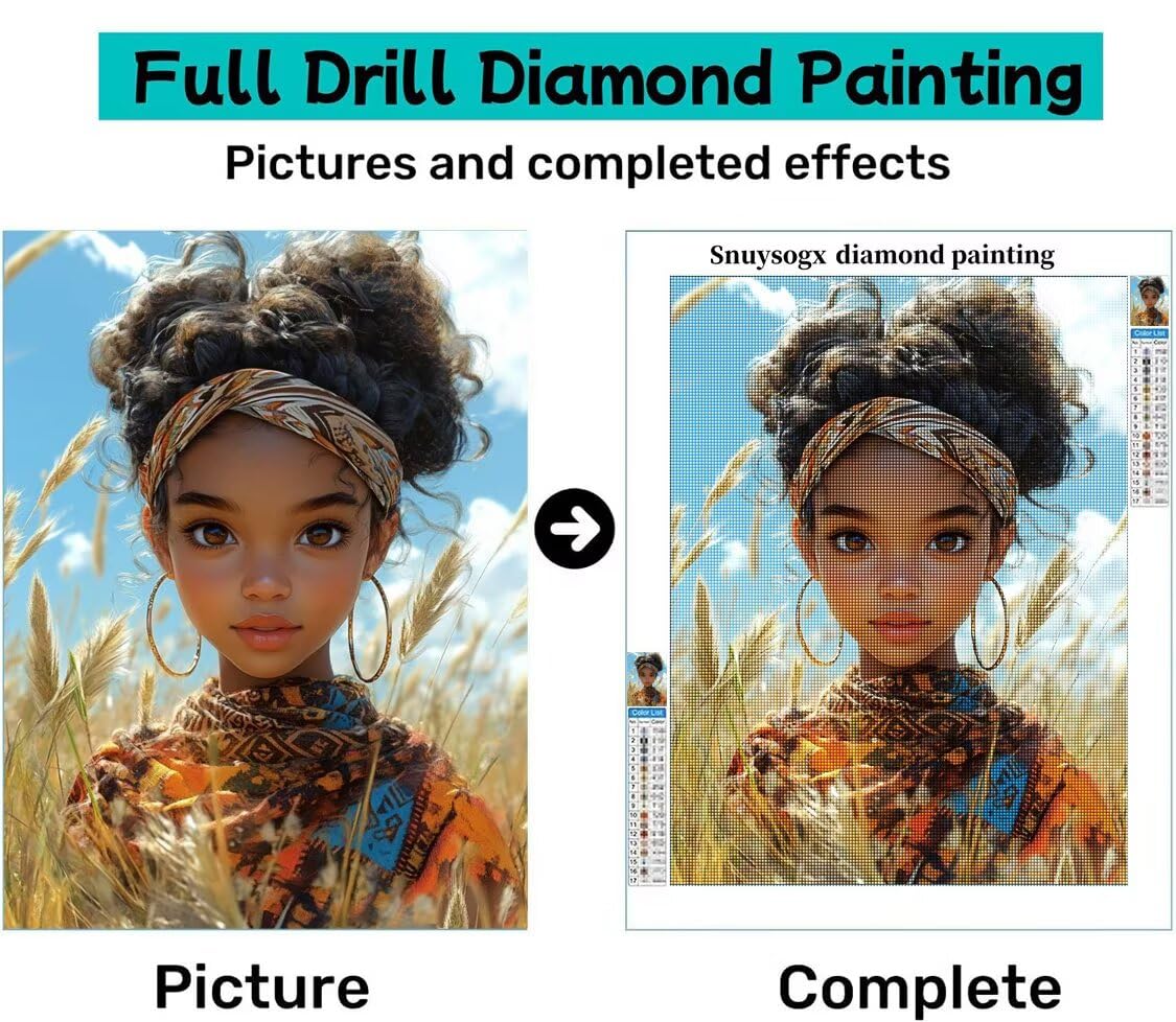 Diamond Painting XXL Mädchen für Bastelset Kinder ab 6 Jahre, Diamond Painting Afrika, 5D DIY Diamant Malerei Bilder Stickerei Set, Dimond Kristall Handwerk Geschenke für Zuhause Deko 70x90cm S-115