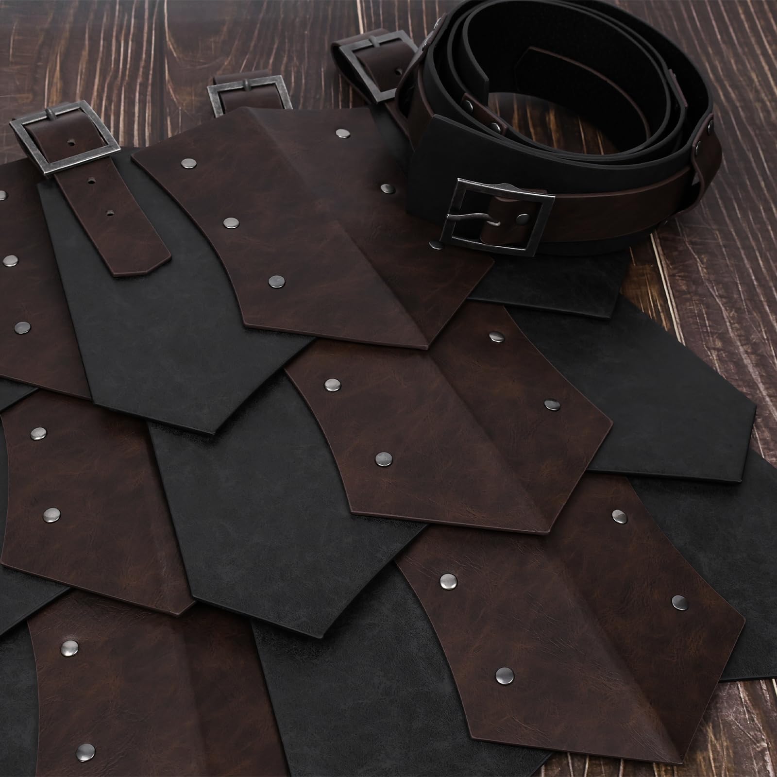 HiiFeuer Mittelalterliche Kunstleder breite Gürtel Oberschenkelpanzer, Retro Double Sides Taille Rüstung, Söldner&Ritter Rock Rüstung für LARP