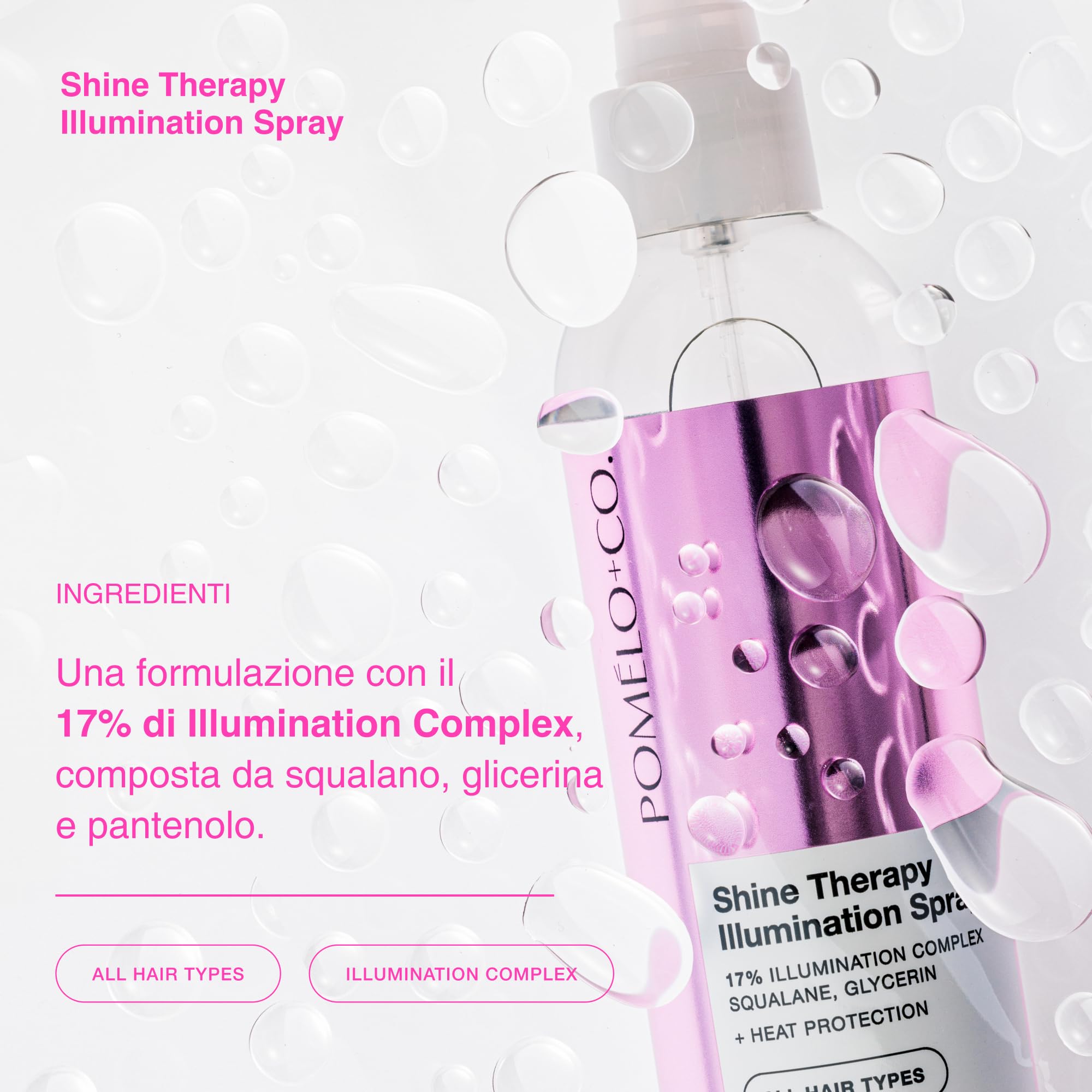 Pomélo+Co Spray con complesso illuminante al 17% per capelli nutriti, idratati e morbidi - con protezione termica/trattamento per capelli secchi/Shine Therapy Spray 200 ml