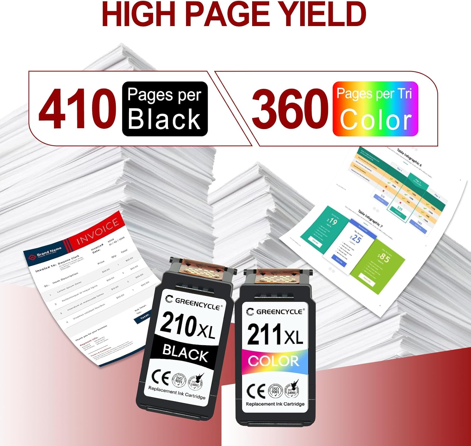 210XL 211XL Combo Pack Ink Cartridges Replacement for Canon 211XL Color 210XL Black Ink Cartridge Work for PIXMA MX410 IP2700 IP2702 MP230 MP240 MP250 MP495 MX340 Printer(1 Black,1 Color)