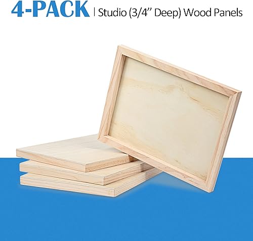 Miniatura 57 de Falling in Art Kit de paneles de lienzo de madera de abedul sin terminar, paquete de 4 tablas de cuna de estudio de 8 x 8 pulgadas de profundidad