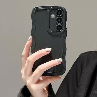 UEEBAI Wave Frame Silicon Case for Samsung Galaxy A55 5G Phone Case, Cute Wave Frame Slim Fit Shockproof Phone Bumper Cover Soft Pretty Curly Girly Cover for Galaxy A55 5G, Black