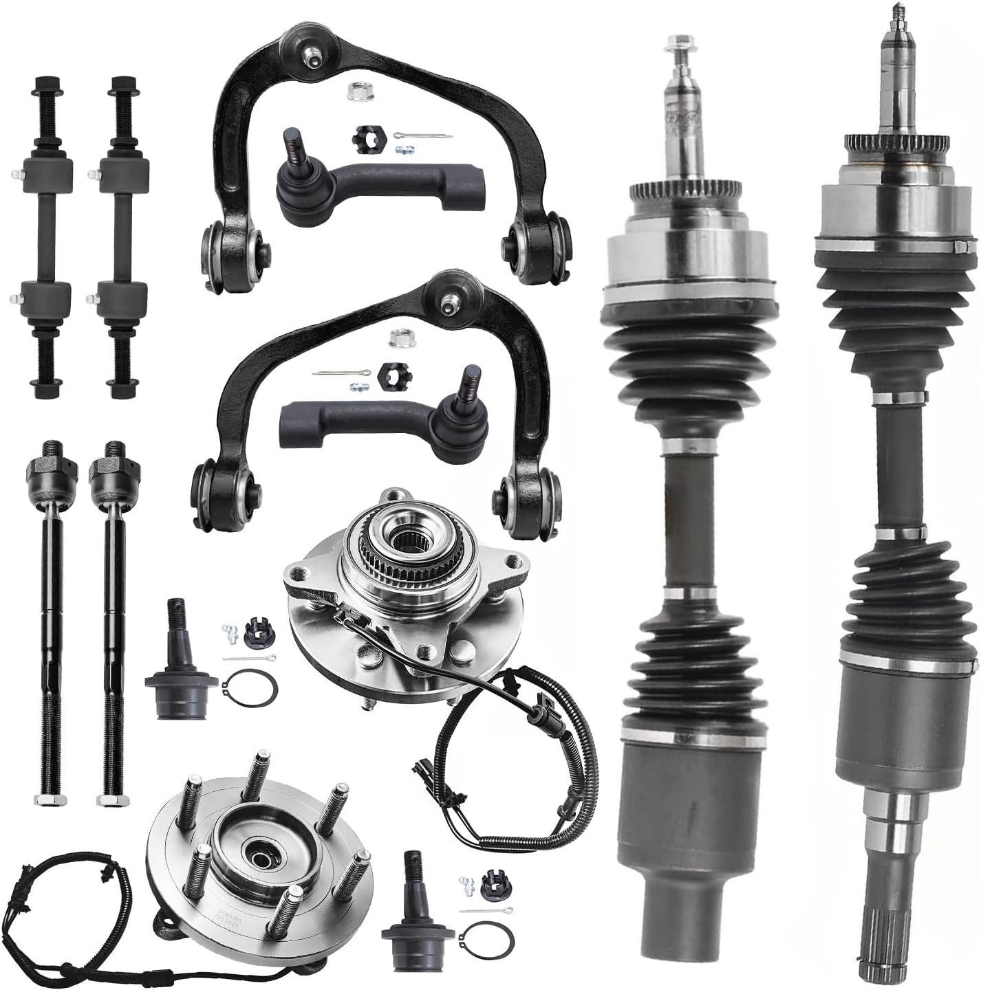 Detroit Axle - 4WD Front CV Axles Kit for Ford 2011-2014 Expedition Lincoln Navigator 2 CV Axles 2 Wheel Bearing Hubs 2 Upper Control Arms 2 Ball Joints 4 Tie Rods 2 Sway Bars 2012 2013 Replacement