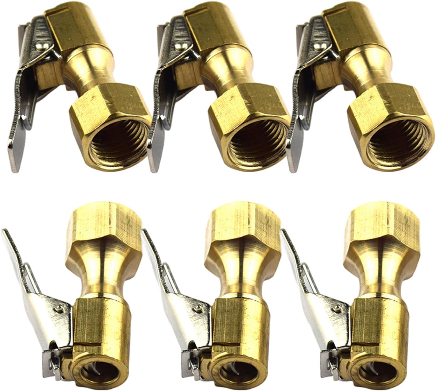 Luxshiny 6pcs Locking Brass Tire Air Chuck Set with 1/4" Npt Internal Thread for Vehicle Inflator Compressor, Heavy Duty Nozzle Adapter for Tire Pressure Maintenance