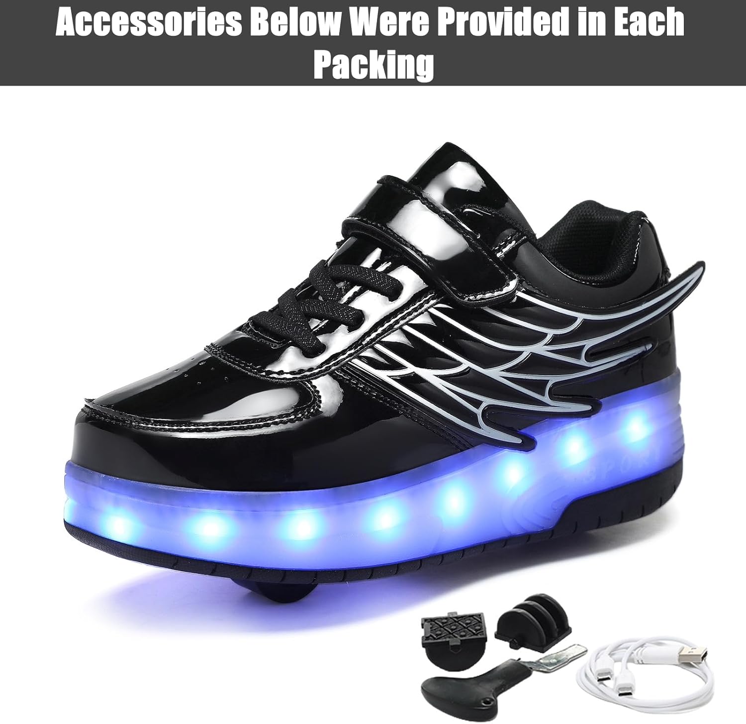 LED Roller Skate Shoes for Kids Boys Girls Light Up Roller Sneakers with Detachable Wheels Rechargeable Flashing Wheeled Shoes
