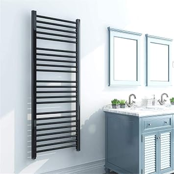 LUNEZY Heated Towel Rail Rails Towel Warmer,Heated Towel Rack, Electric Towel Warmer Wall-Mounted Plug-in Energy Saving Bath Towel Heater Home Bathroom Accessories, Matte Black Color P